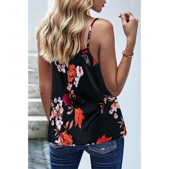 Azura Exchange  Black Floral Print Cowl Neck Spaghetti Straps Tank Top - Picture 9 of 13